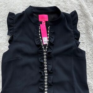 Black Ruffled Sleeveless cocktail dress with Pearl Accents